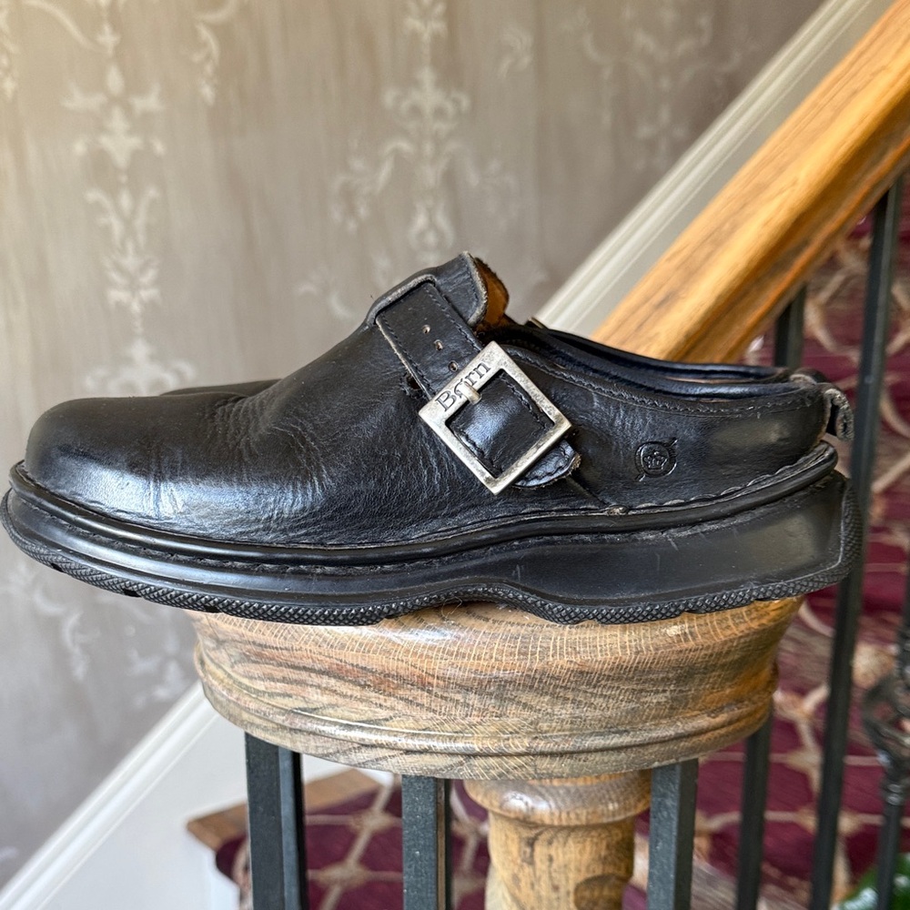 Born Black Leather Mule Clogs with Buckle
